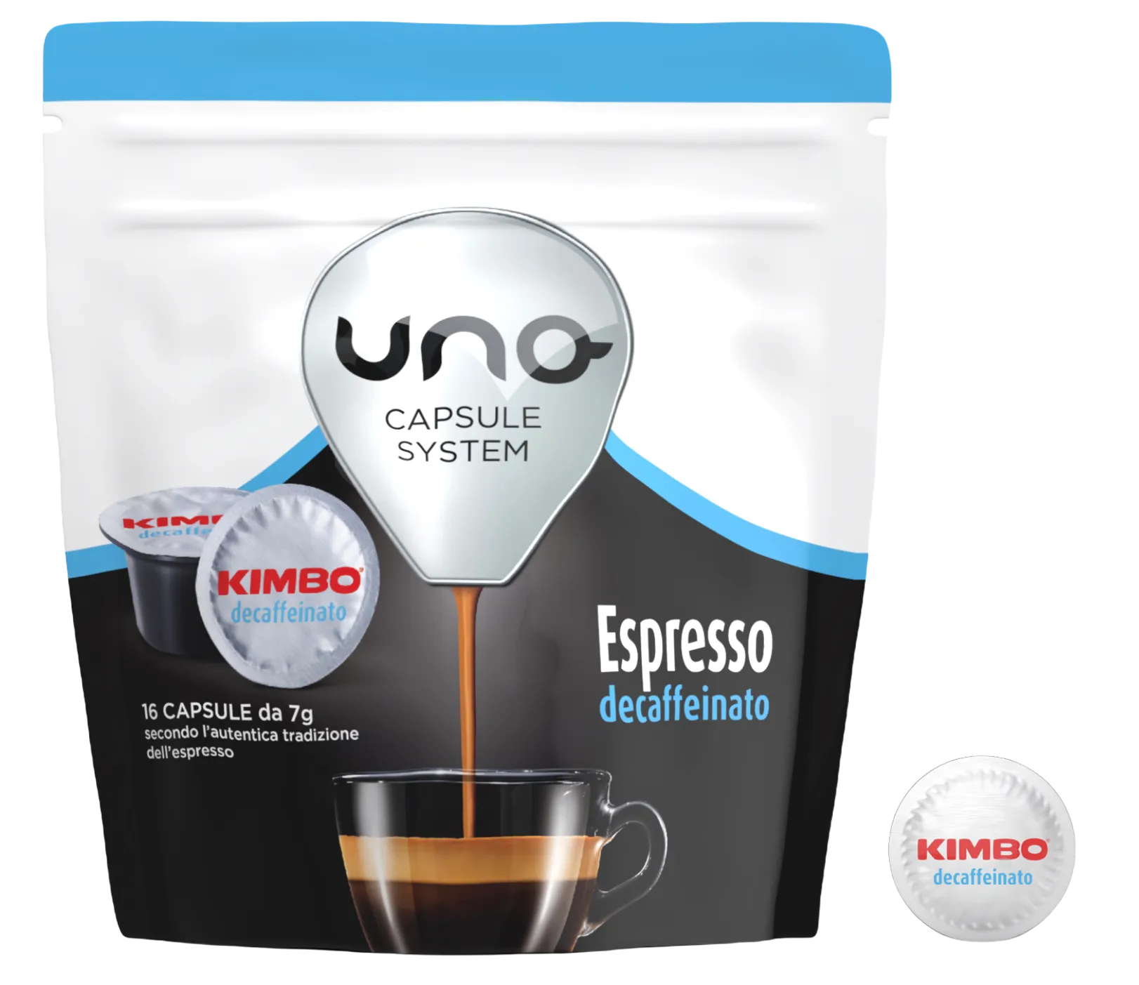 16 capsule originali caffè Kimbo Uno System DECAFFEINATO - Miscela Blu Deka