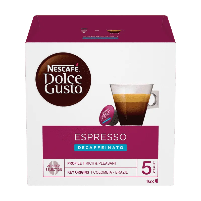 16 Capsule Originali Nescafè Dolce Gusto ESPRESSO DECAFFEINATO - Intensità 5