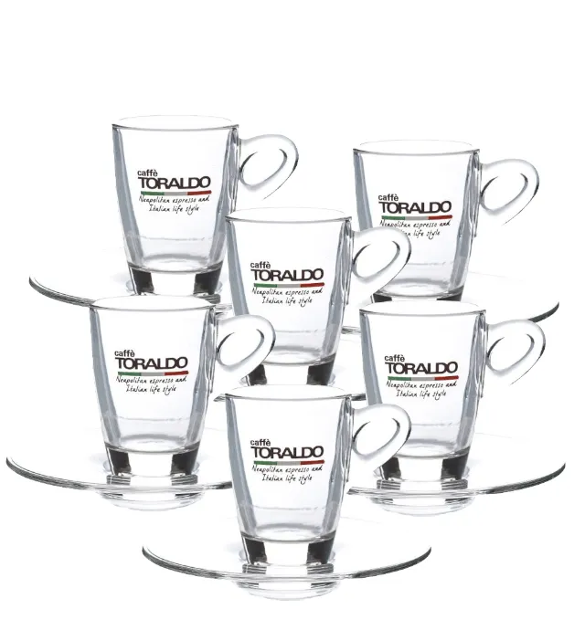 Set 6 Tazzine Vetro con Piattini Caffè Toraldo