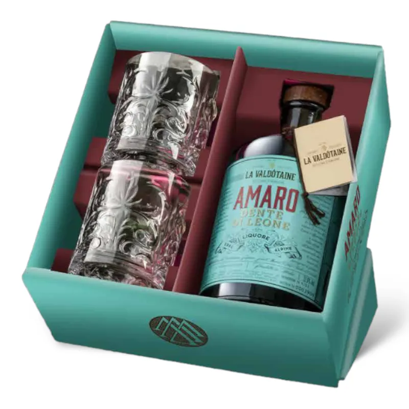 AMARO DENTE DI LEONE La Valdotaine -1000ml Confez. Regalo con bicchieri