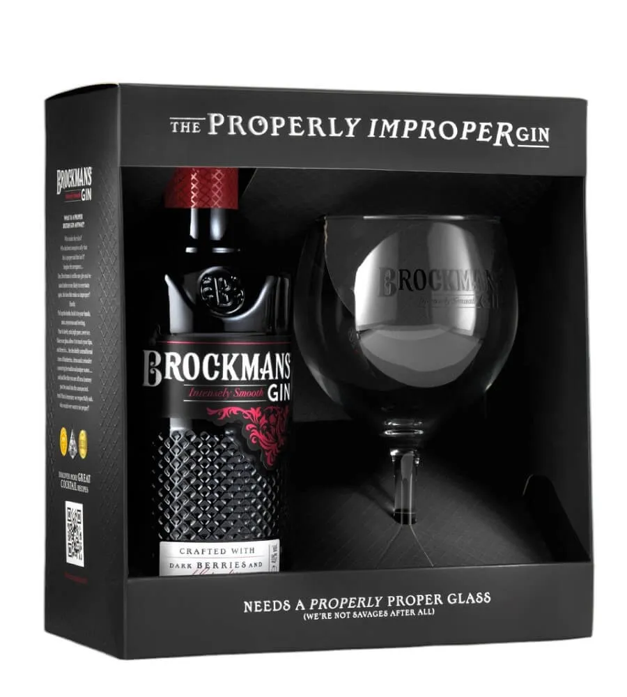 BROCKMANS GIN -700ml Confez. Regalo con bicchiere Premium Brockmans Gin