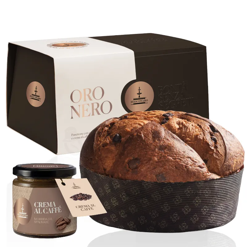 Panettone Fiasconaro Oro Nero 1kg con crema al Caffè e Spalmino