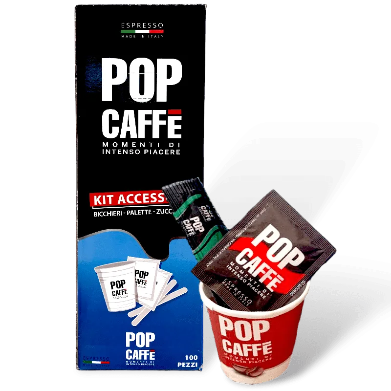 Kit Accessori Pop Caffè Ecologico Compostabile 100pz