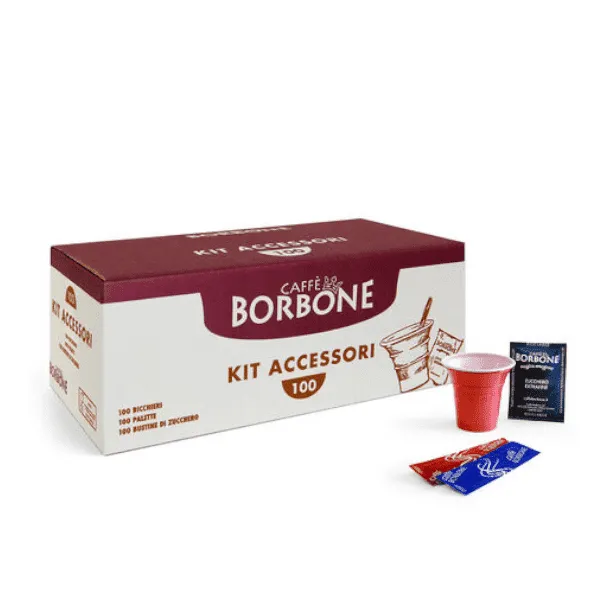Kit Accessori Borbone 100 Palette, Bicchieri Plastica e Zucchero