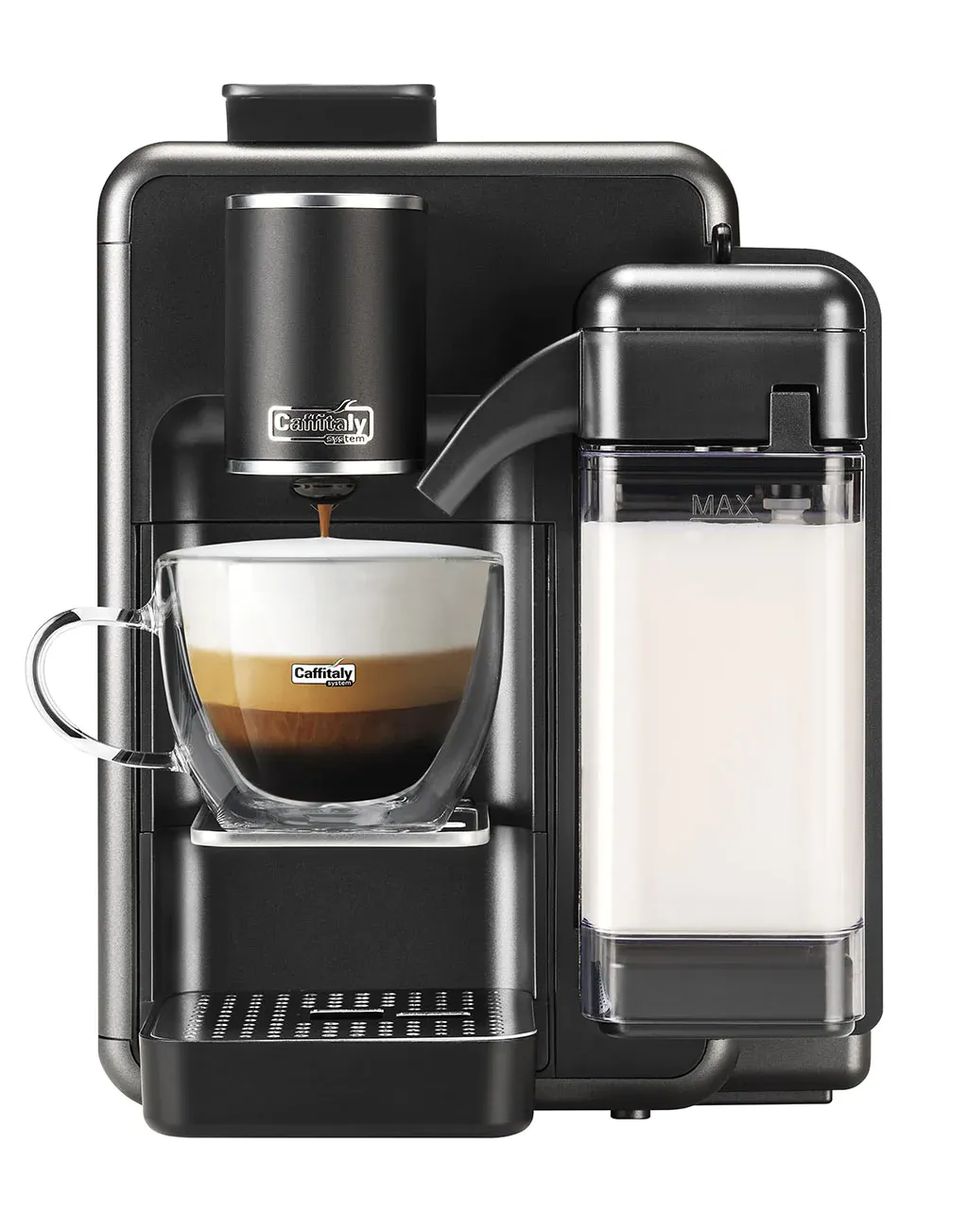 Macchina da Caffè Caffitaly Quadra con Montalatte Integrato Nero