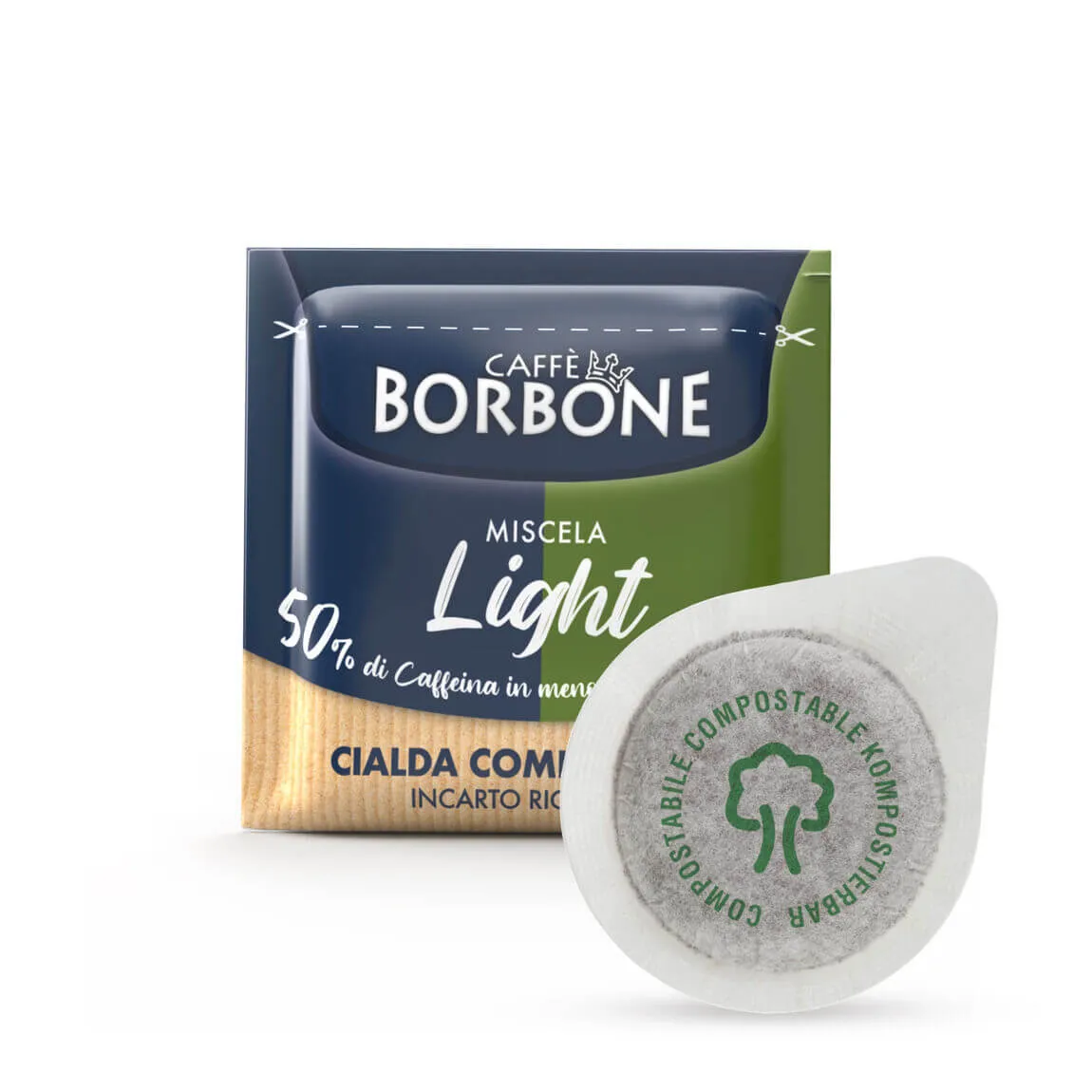 50 Cialde BORBONE LIGHT miscela 50% Blu, 50% Dek - Compostabili