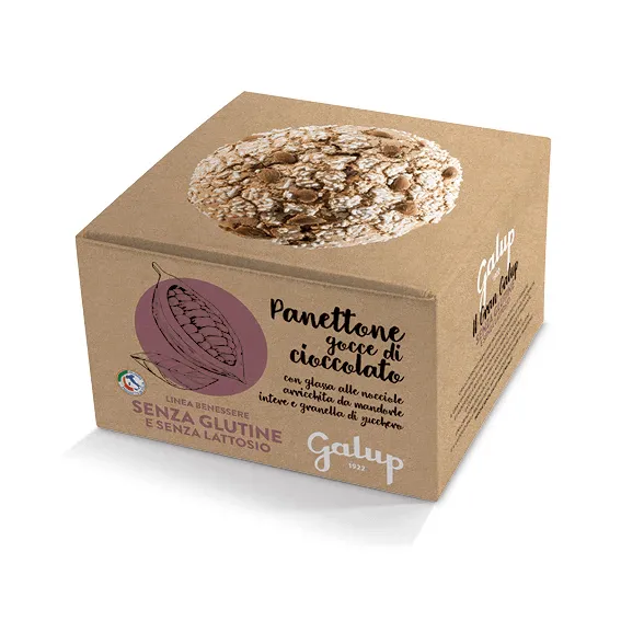 Panettone Gran Galup con Gocce di Cioccolato Extra Fondente , Glassa Nocciole e Mandorle - Gluten Free 400g