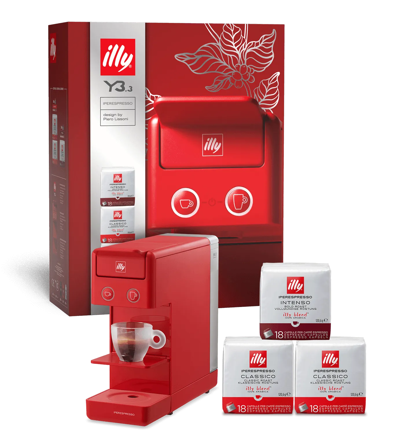 PROMOZIONE Illy Y3.3 ESPRESSO & COFFEE - Macchina da Caffè Iperespresso Rossa e 3 confezioni di capsule