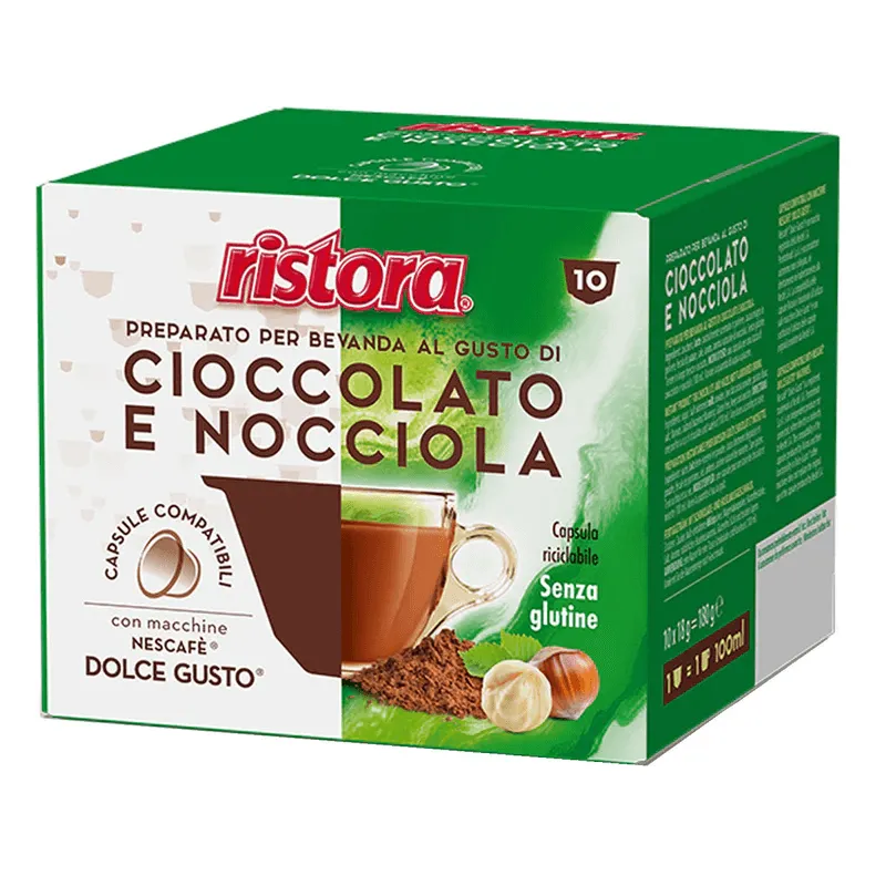 10 Capsule CIOCCOLATO E NOCCIOLA Ristora compatibili Nescafè Dolce Gusto