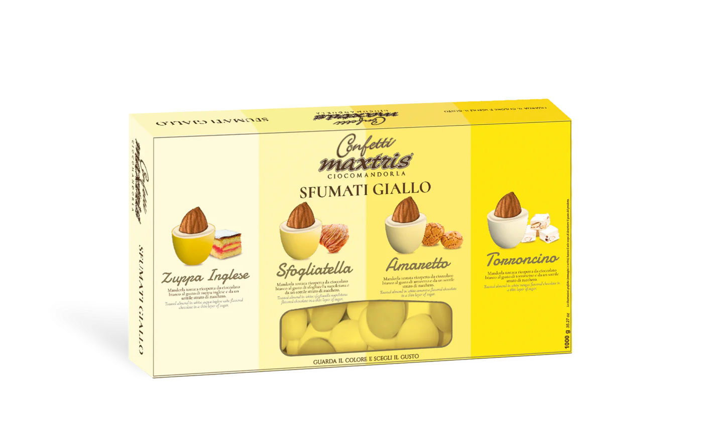 Maxtris Sfumati Giallo -Ciocomandorla Mix Gusti - confetti italiani alle mandorle 1kg