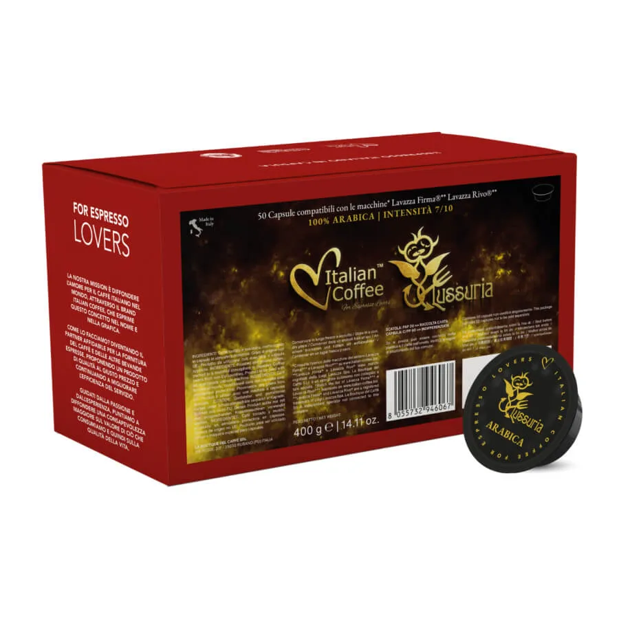 50 Capsule Italian Coffee Lussuria Arabica – compatibili con Lavazza Firma / Rivo / Vitha Group