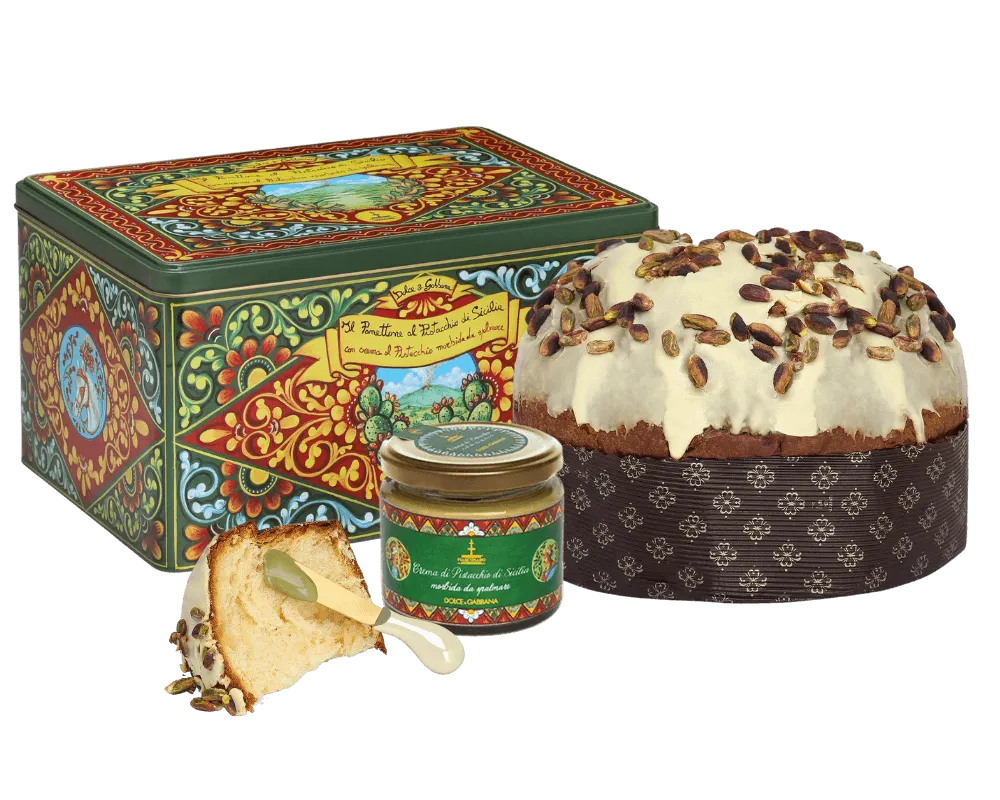 Fiasconaro Panettone Dolce&Gabbana al Pistacchio di Sicilia 600g – Latta Verde con Crema Spalmabile