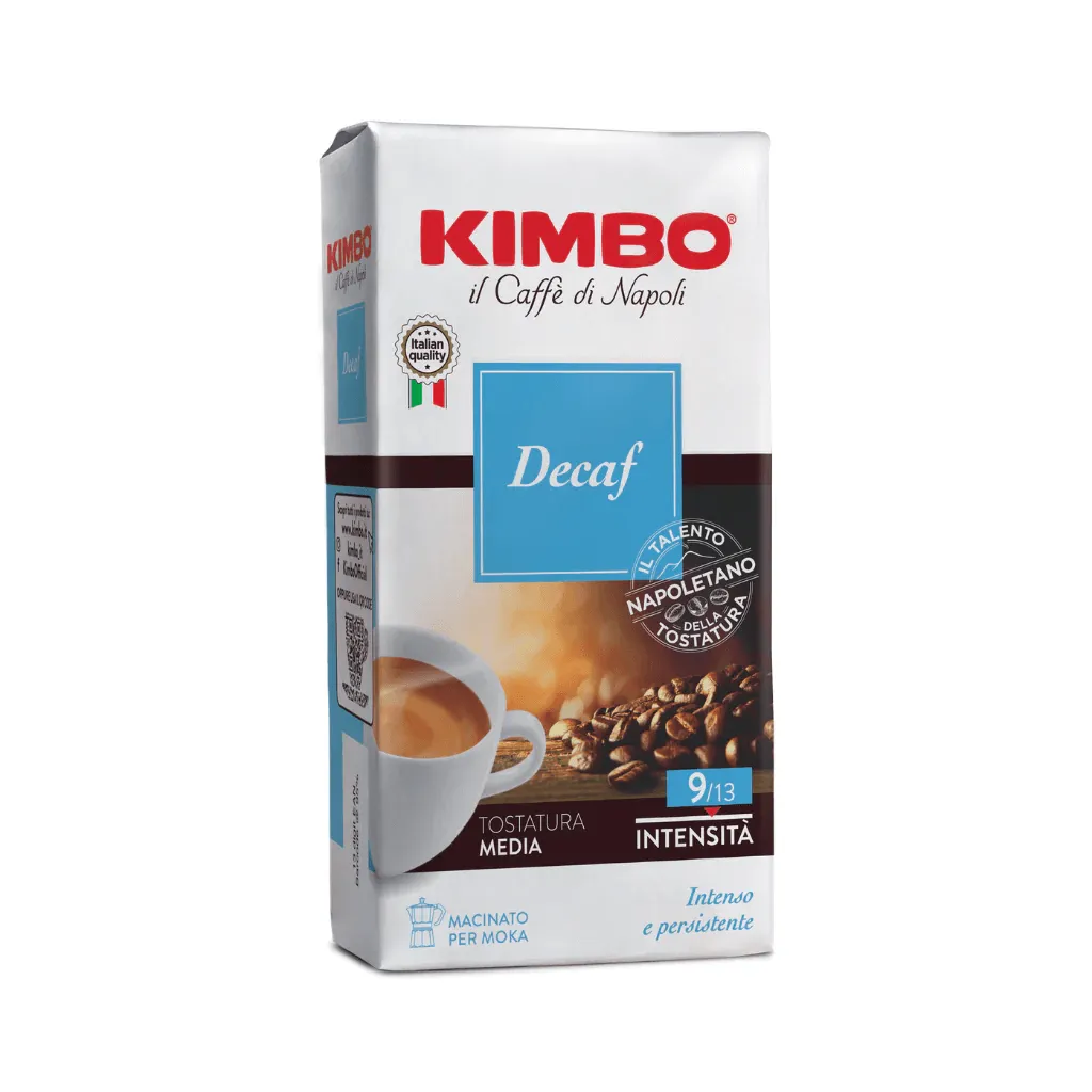Kimbo Caffè Macinato Espresso Decaffeinato 250g – Tostatura Media e Aroma Intenso