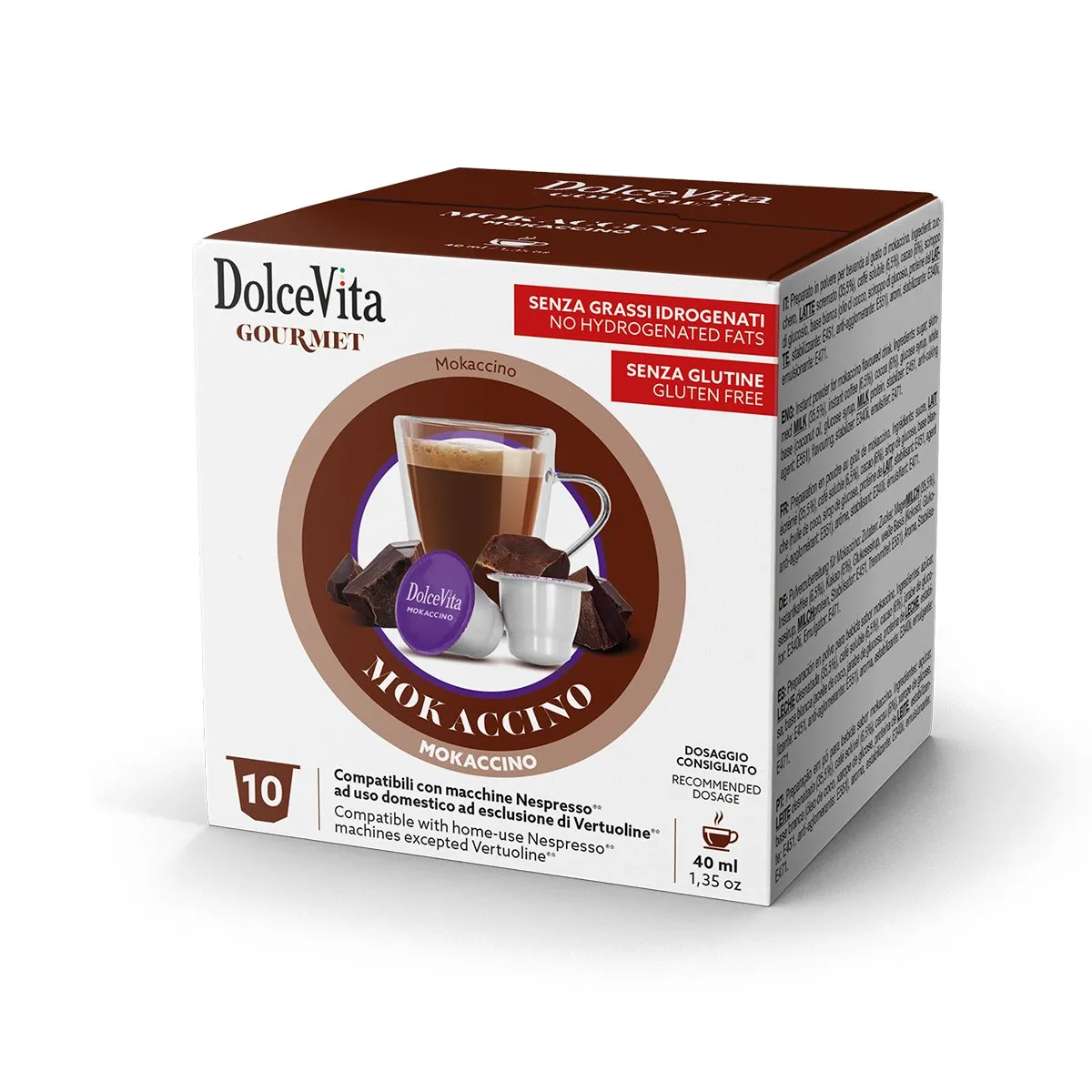 10pz Mokaccino Dolce Vita Capsule Nespresso - Caffè Latte Cioccolato