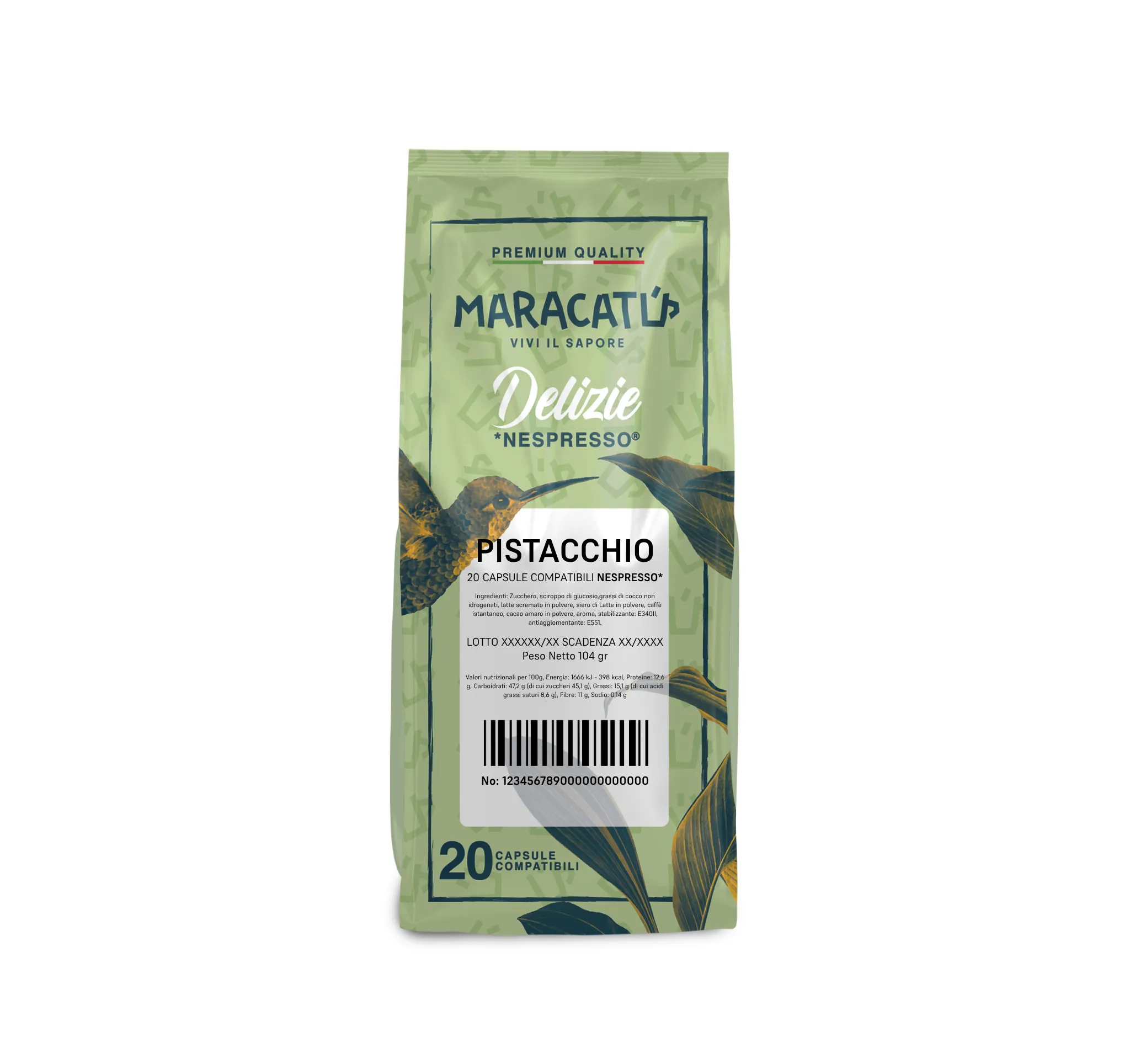20 Capsule Pistacchio Maracatú - Compatibili Nespresso Stile Cappuccino