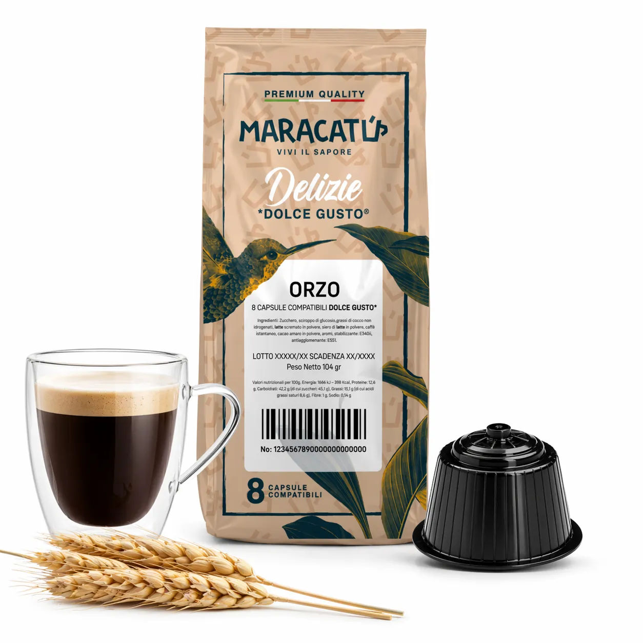 8 Capsule Maracatú Orzo - Dolce Gusto Compatibili, Bevanda Orzo Solubile