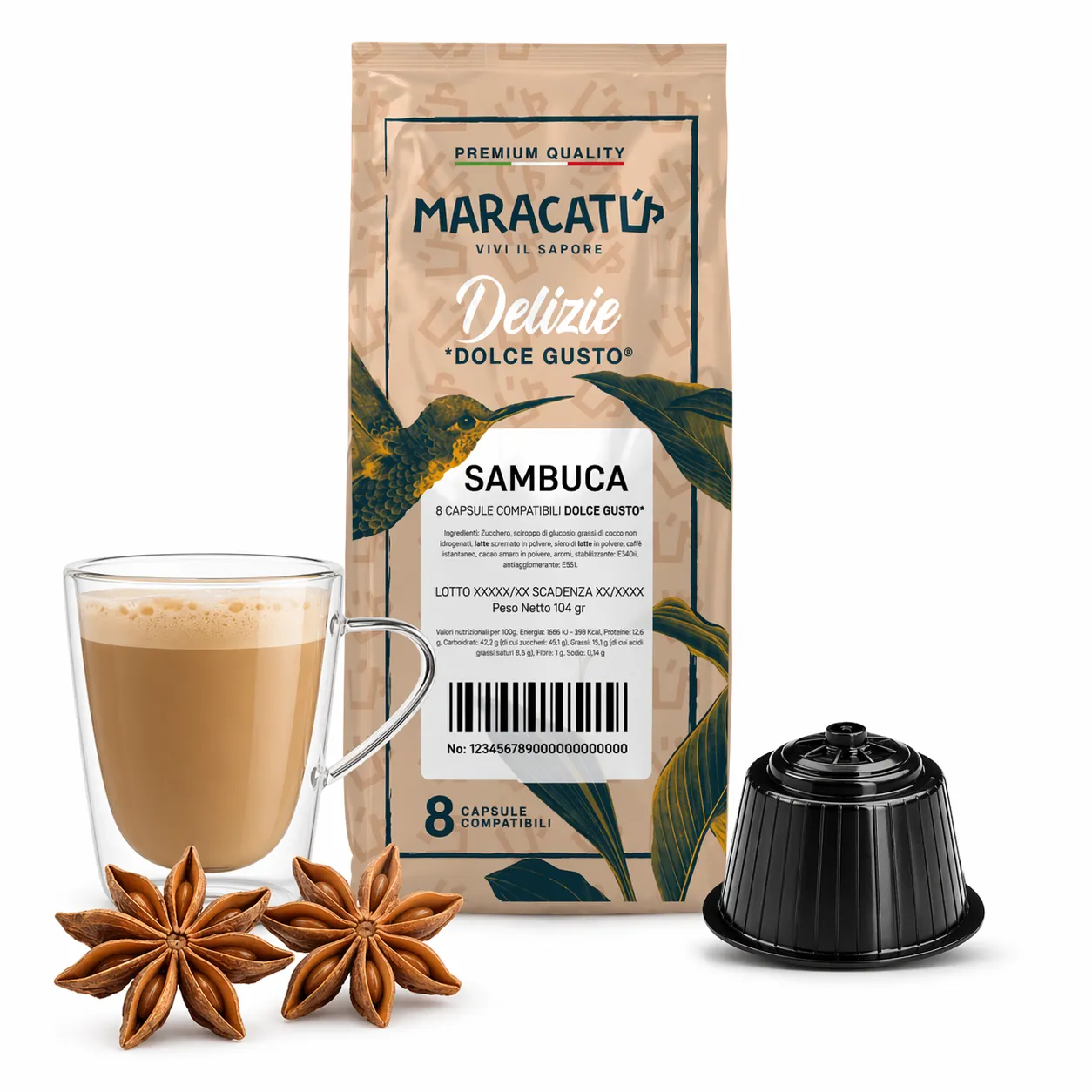 8 Capsule Caffè Sambuca Maracatú Nescafé Dolce Gusto Compatibili