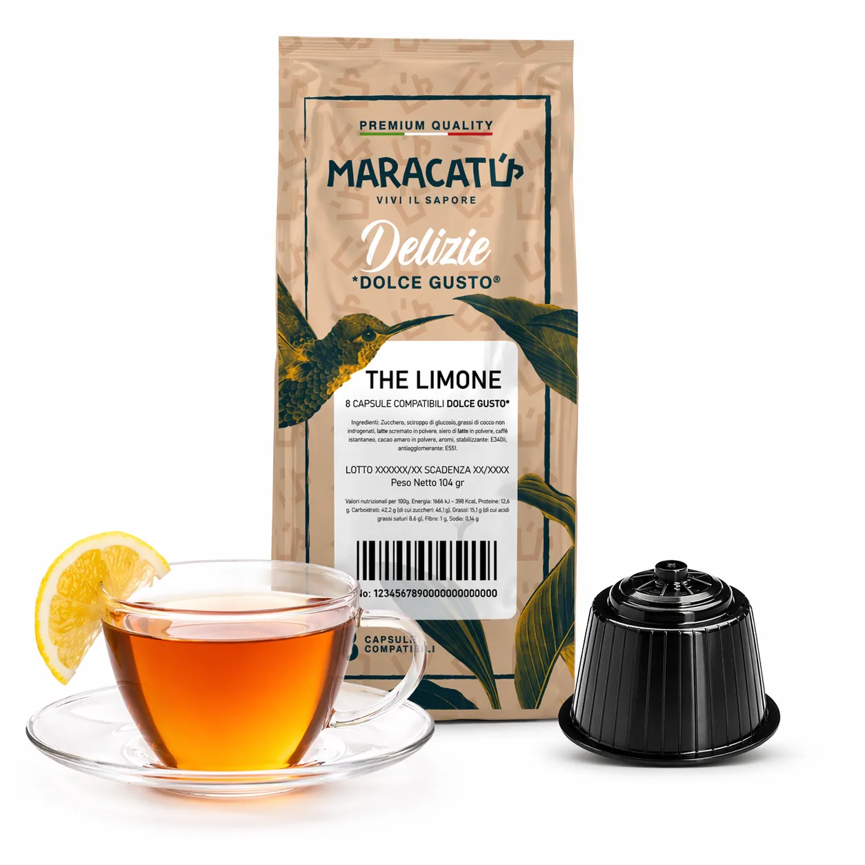 8 Capsule Maracatú Tè Limone - Dolce Gusto Compatibili, Tè Solubile al Limone