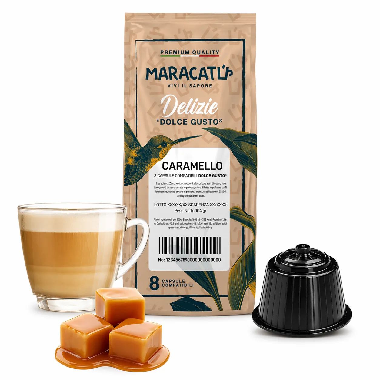 8 Capsule Caramello Maracatú - Dolce Gusto Compatibili, Espresso Dolce Caramello